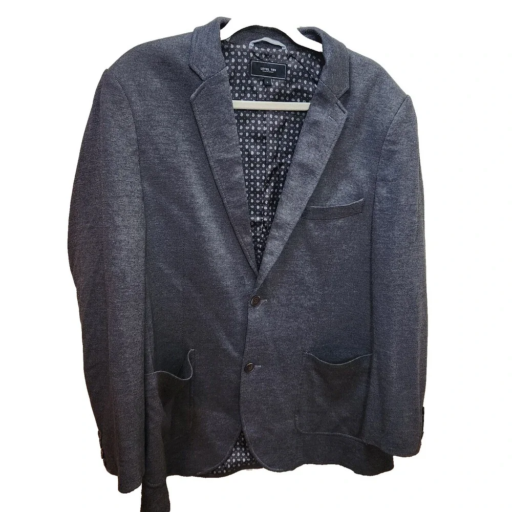 Level Ten Mens Sports Coat Sz Large Gray Blue 2 Button Casual Suit Blazer Preppy
